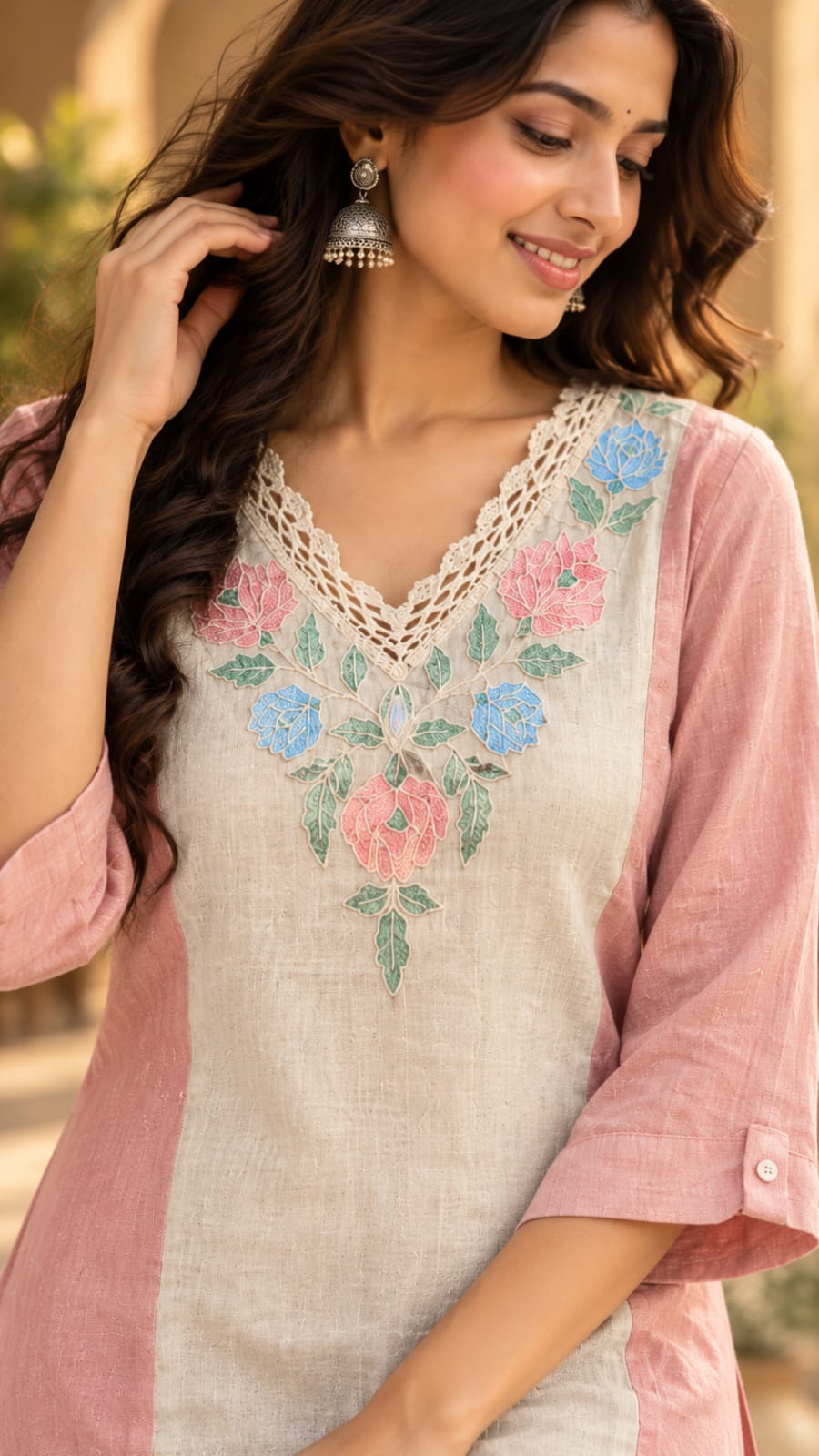 SFS284-STYA floral embroidery and neckline close-up